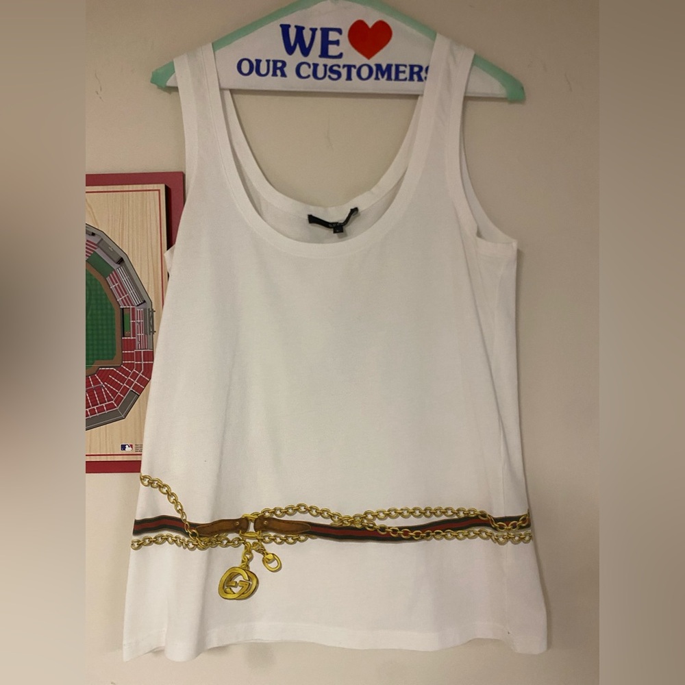 Vintage Gucci White Tank with belt print